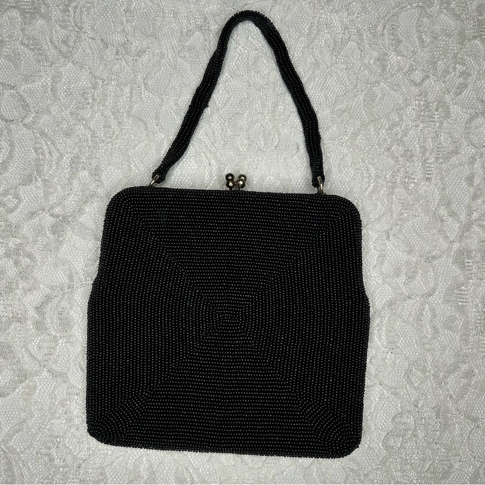 Dellil Vintage 60's Hand Made Black Beaded Evening Handbag Glamcore Quiet Luxury - Picture 5 of 17